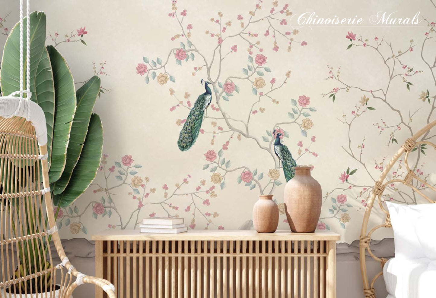 Peacock theme forest bedroom wallpaper