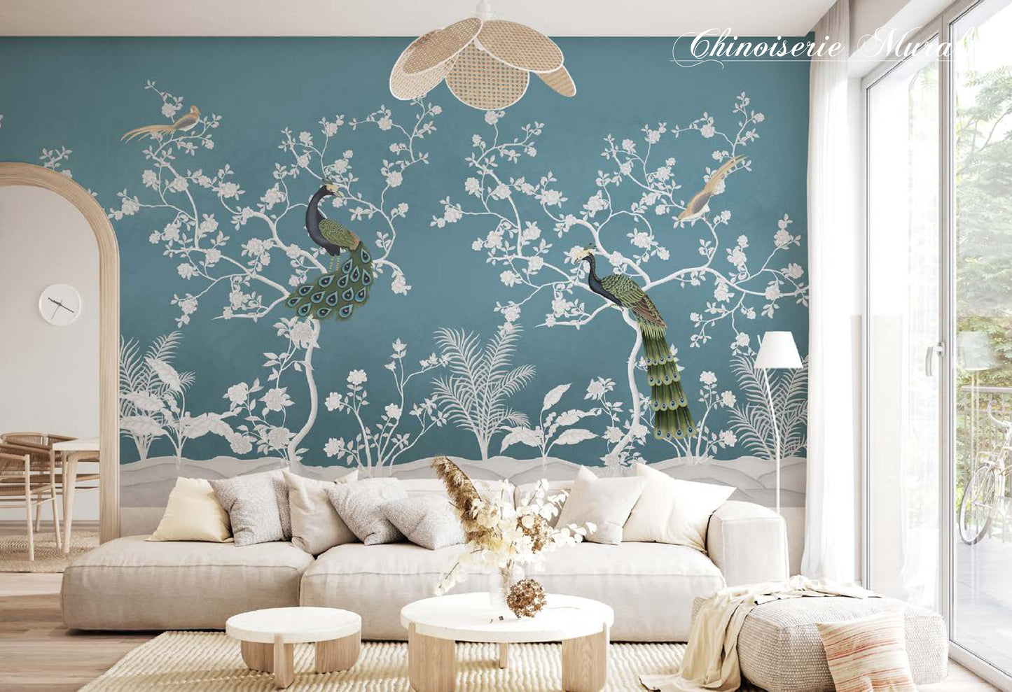 Grey  peacock mural