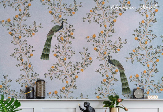 Grey  peacock mural