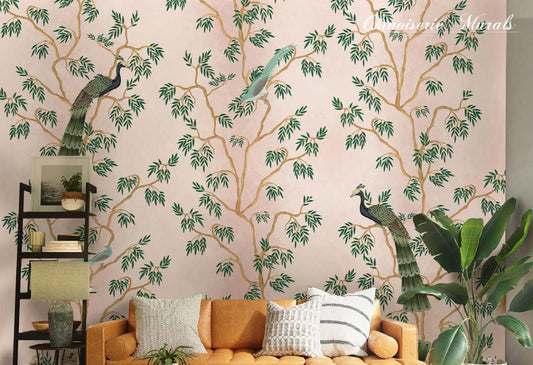 Grey  peacock mural